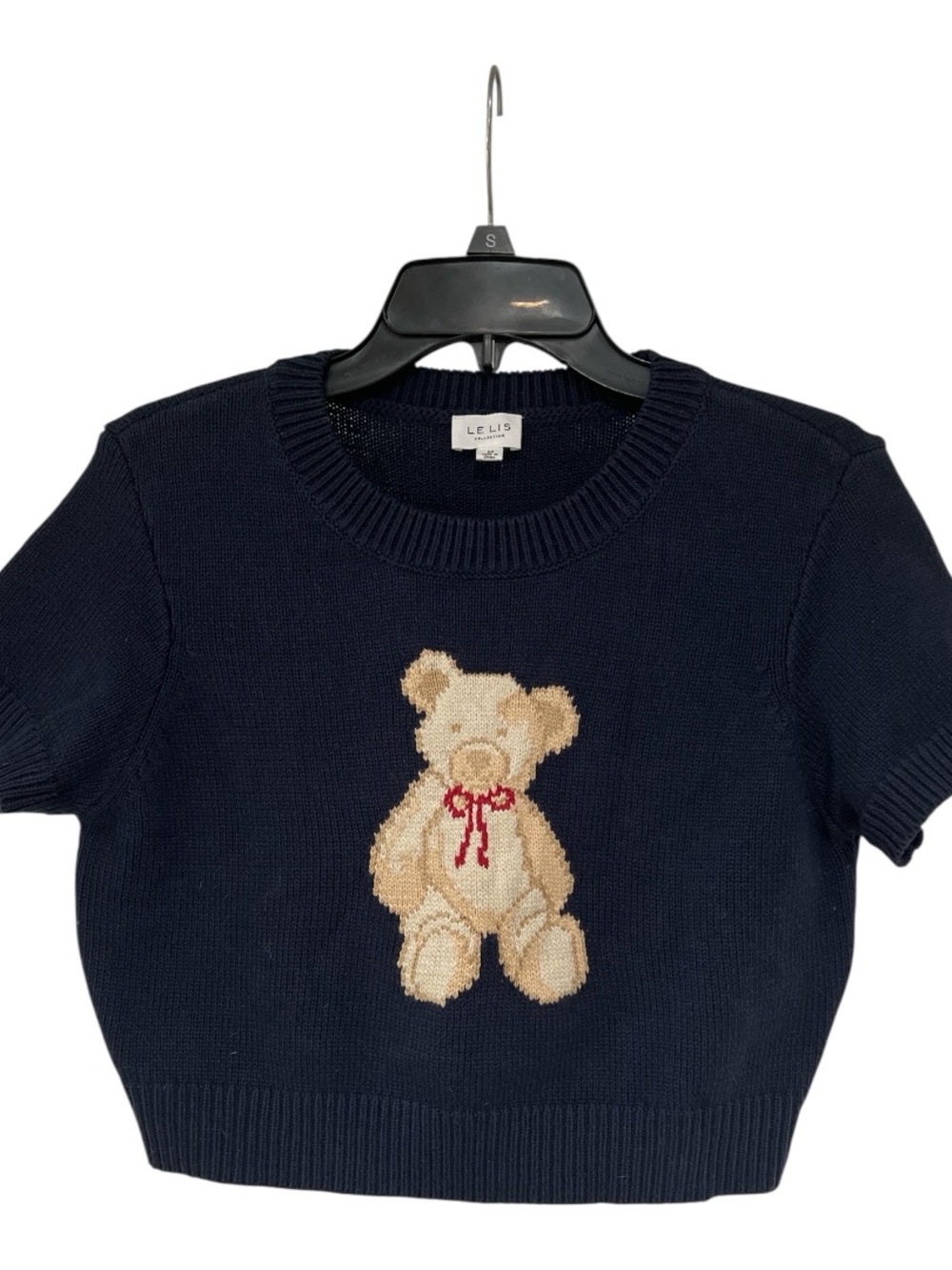 Le Lis Navy Ribbed Knit Sweater Top
